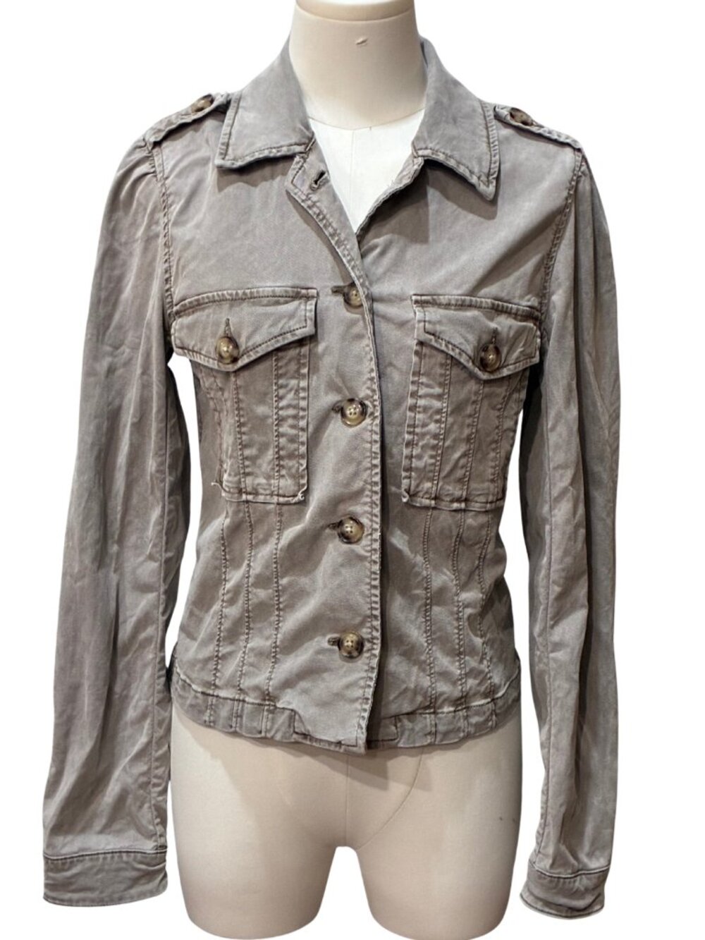 PAIGE Pacey Utility Military Jacket Vintage Moss Taupe Khaki Casual XSmall - Picture 3 of 7